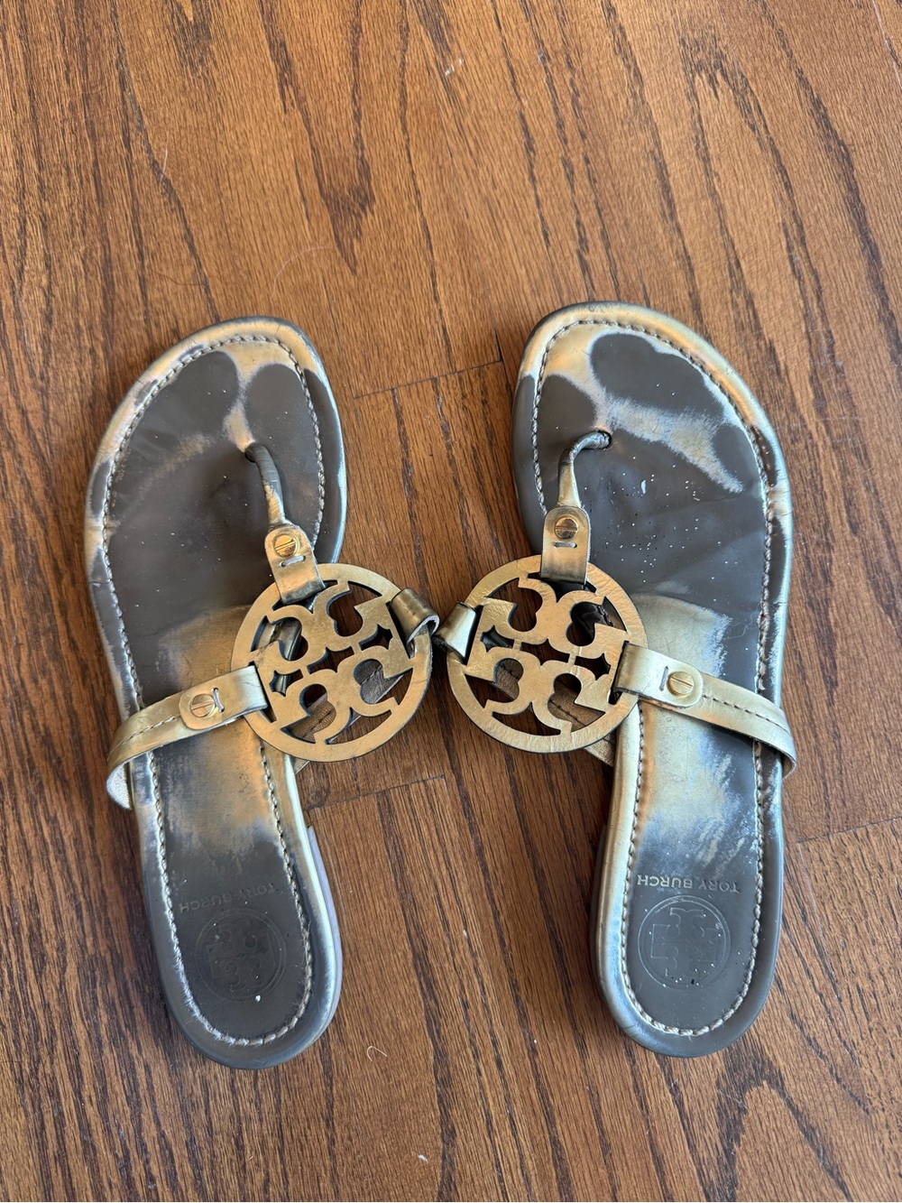 Tory Burch Gold Miller Logo Thong Sandals